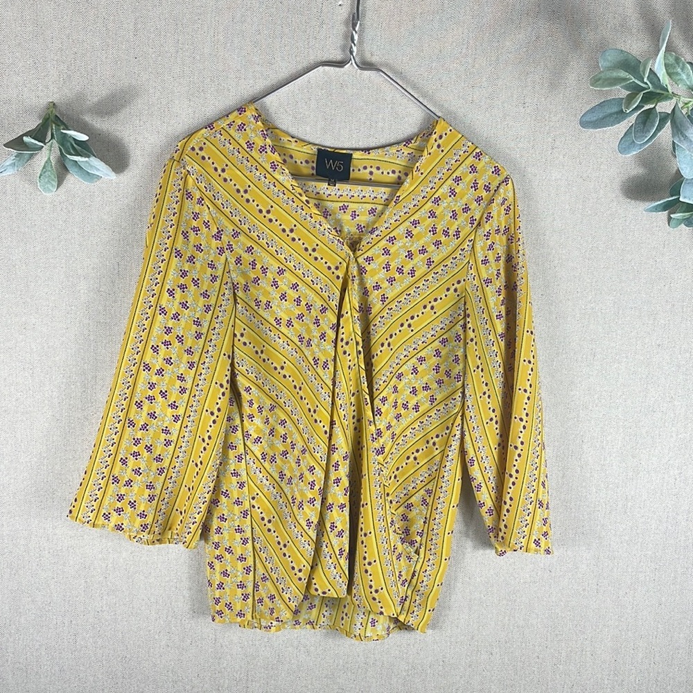 W5 > Yellow Floral V Neck Blouse Medium